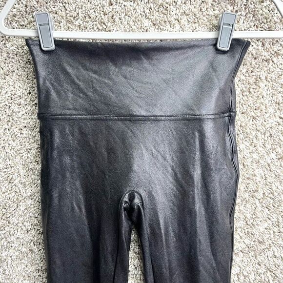 SPANX Leggings Women’s Medium SPANXshape Faux Leather Black Metallic - Picture 2 of 9